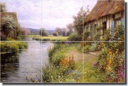 Knight River Flowers Landscape Ceramic Tile Mural Art  