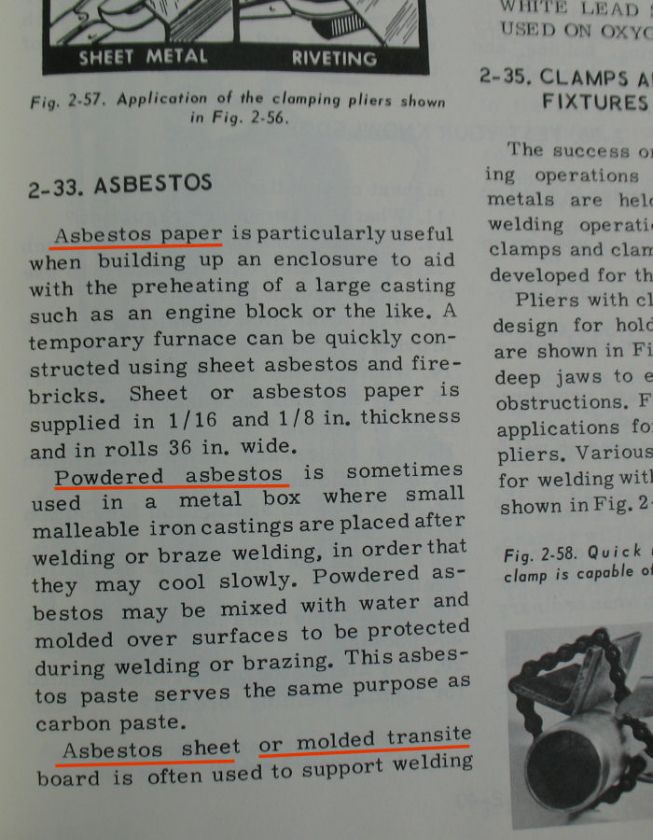 1970 Welding Textbook Oxyacetylene Arc, Asbestos Use  