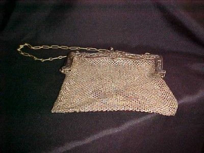 Vintage Antique German Silver Mesh Purse Handbag  