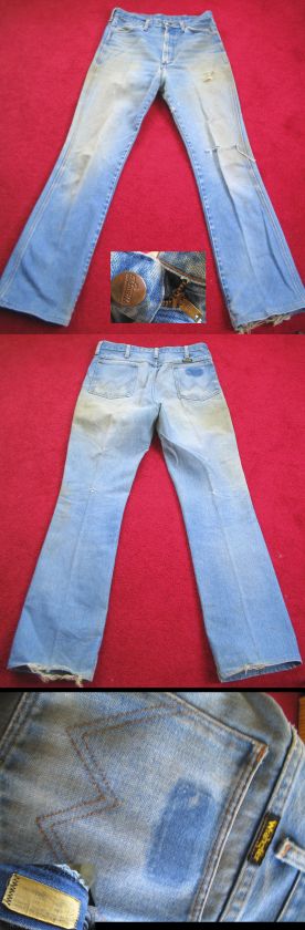 33x33 TRASHED Vtg 80s MENS WRANGLER USA BOOTCUT HIPPIE BIKER JEANS 