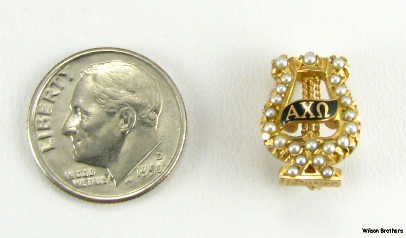 ALPHA CHI OMEGA   14k Gold sorority Pearled 1920s Badge PIN  