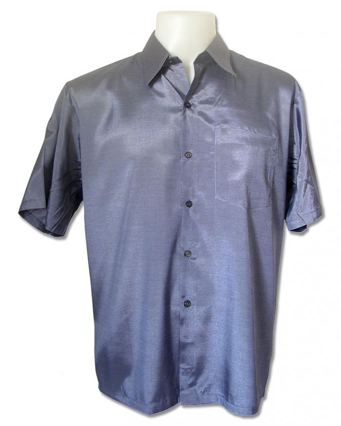 MEN’S GRAY THAI SILK SHORT SLEEVE CASUAL SHIRT – MEDIUM  