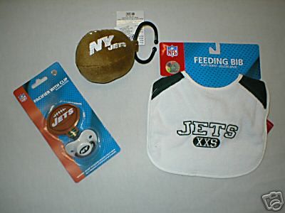 NEW YORK JETS Baby Pacifier w/clip, Bib, & Rattle  