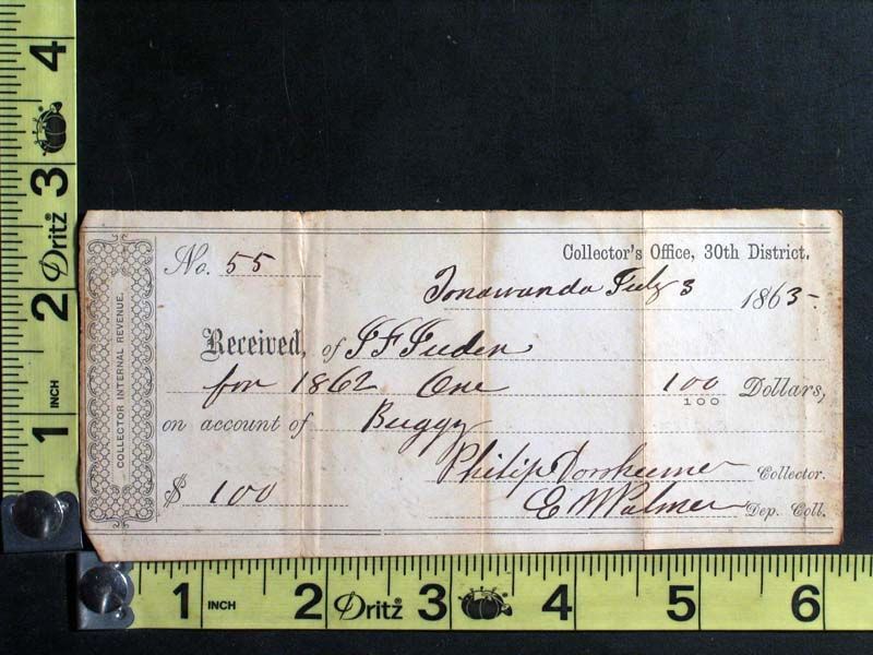   Collectors Office Check / Receipt for Buggy, Tonawanda, N.Y.  