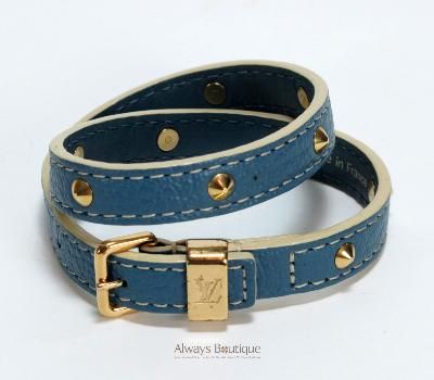 Authentic LOUIS VUITTON Blue Suhali Double coiled Gold Stud Wrap 