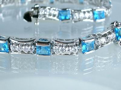 5ct PRINCESS AQUAMARINE BLUE CREATED DIAMOND BRACELET  