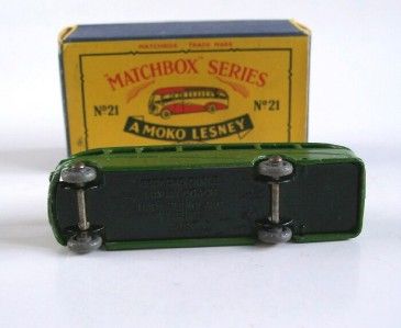 MATCHBOX LESNEY 21 BEDFORD COACH, RARE DARK GREEN, GPW  