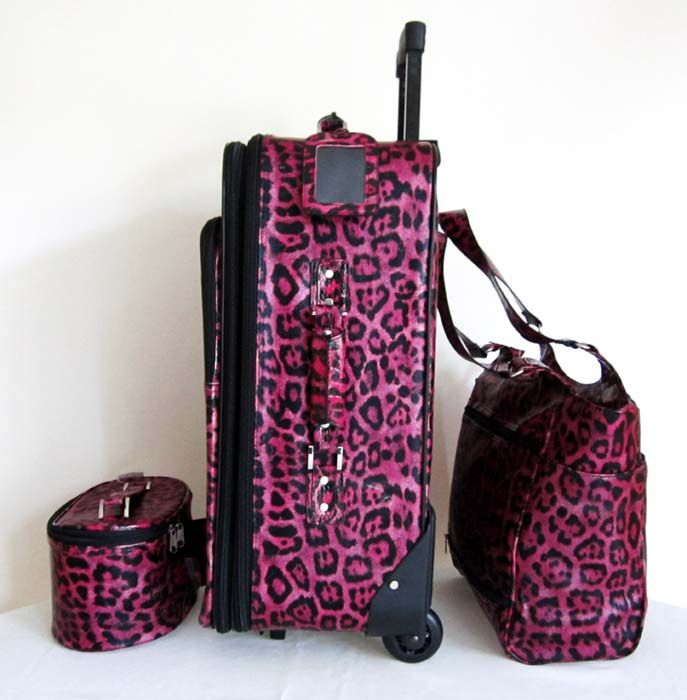 CarryOn 3 pc Travel Set Bag Rolling Wheel Luggage Beauty Case Purse 