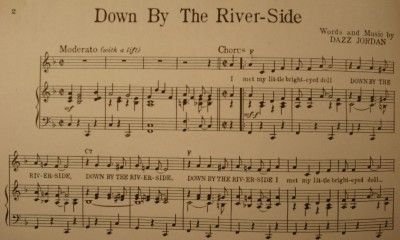 Vintage 1953 DOWN BY THE RIVER SIDE Sheet Music