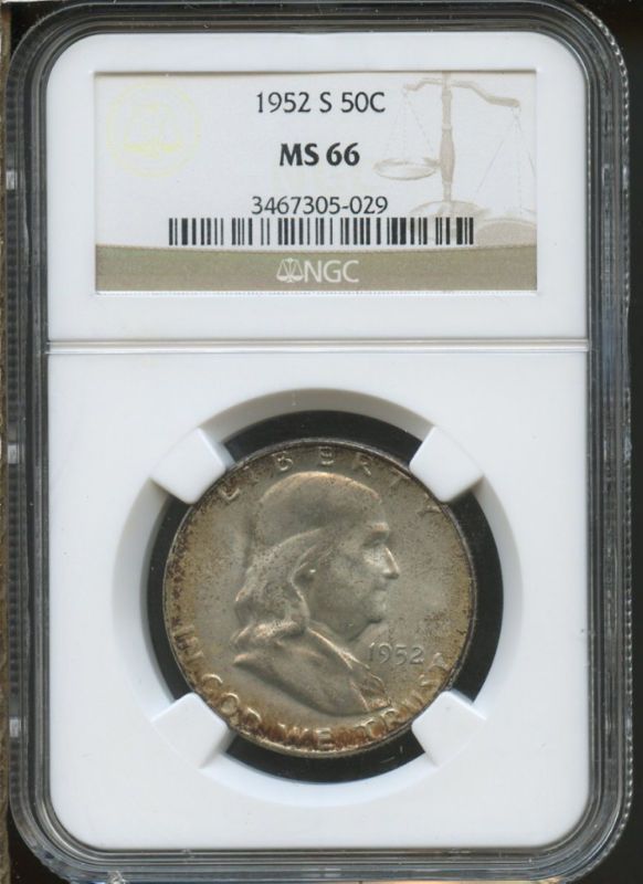 1952 S NGC MS66 Ben Franklin Silver Half Dollar   a150  