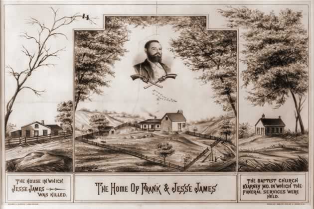 Jesse James Funeral Services House Lithograph Reproduct  