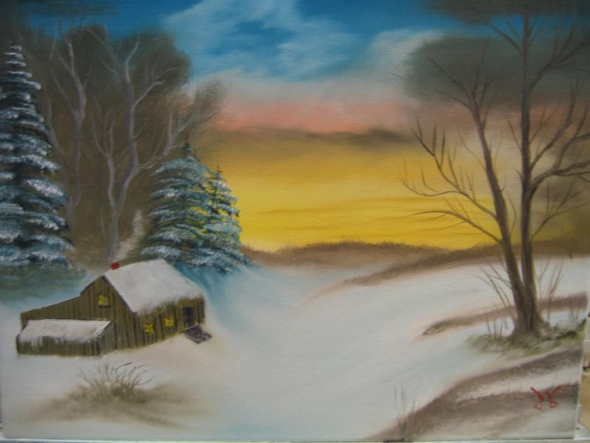   20 Original Oil Painting Canvas Cabin in the Snow Dennis Berryman