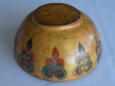 188os hand carved painted wooden bowl Norway 9 x 4 in  