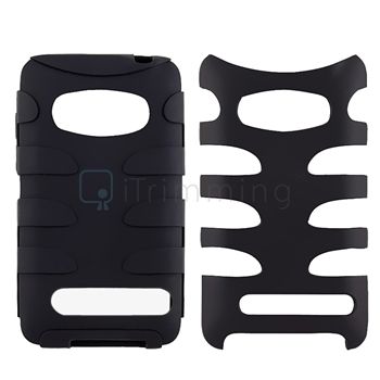 For HTC EVO 4G Fishbone Hard Case Silicone Cover Black/Black  