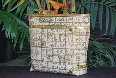 NWT COACH HERITAGE TATTERSAL GRAFFITI LG TOTE BAG 13187  