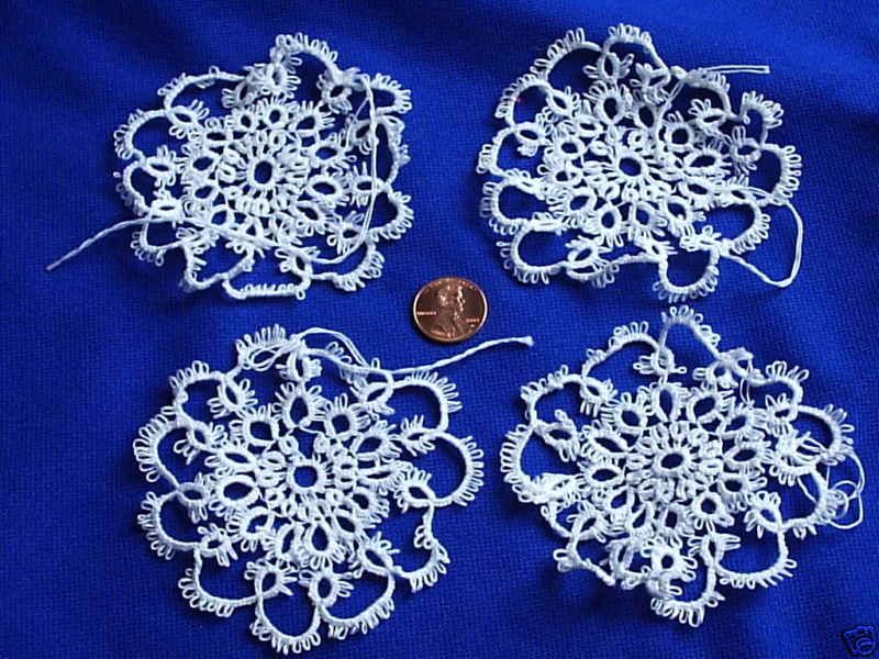 mini tatted white floral motif 3 1/2 inch round set  