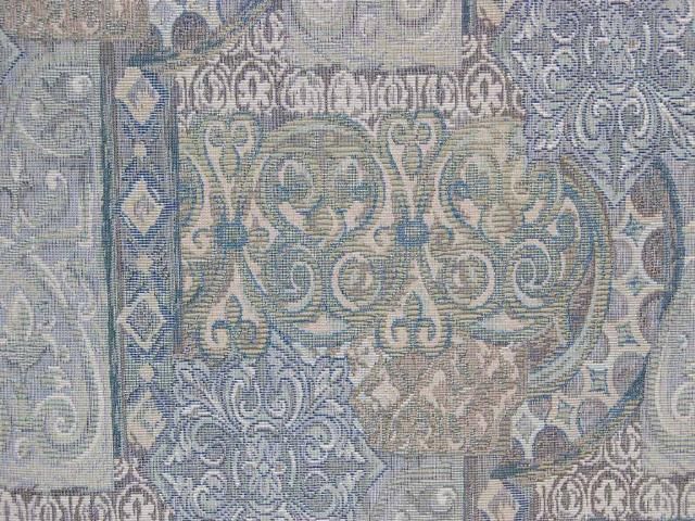 Aqua Cream Italian Tapestry Drapery Upholstery Fabric  