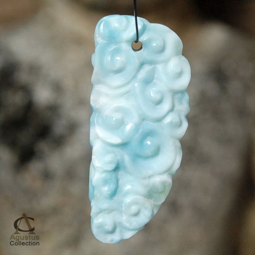 Caribbean Blue LARIMAR Art Carving Natural Gem Stone Focal Bead 