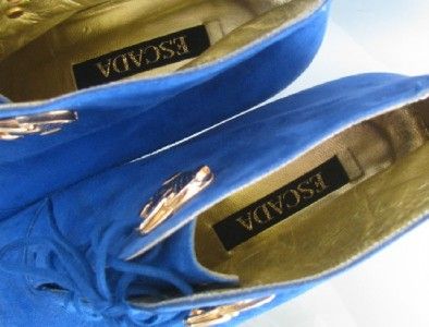   BLUE SUEDE LEATHER GOLD PURSE ANKLE BOOTS SHOES ~37.5 / 5.5  