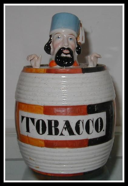 Antique Conta & Bohme Tobacco Jar Barrel Box w Clown  