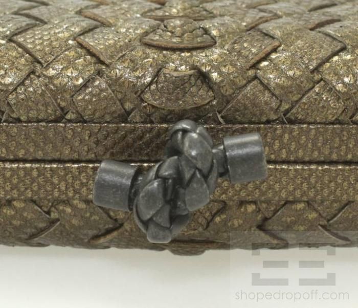 Bottega Veneta Bronze Intrecciato Karung Snakeskin Knot Clutch  