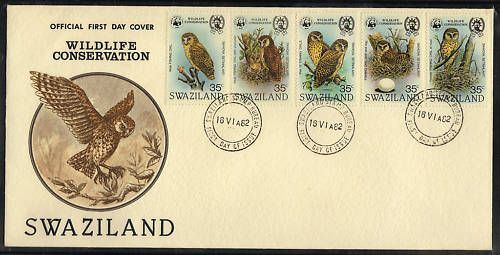 SWAZILAND 1982 WWF FISHING OWLS SCOTT 405a e LOCAL FDC  