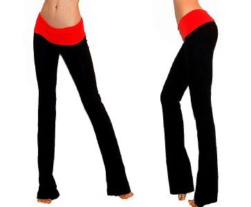   BLACK / COLORS FOLDOVER ROLLOVER FITTED FLAR LONG YOGA GYM PANTS S M L