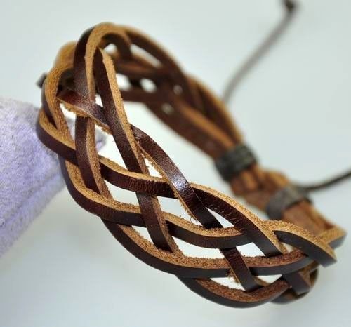 Surfer Multi Leather Braided Bracelet Wristband Brown  