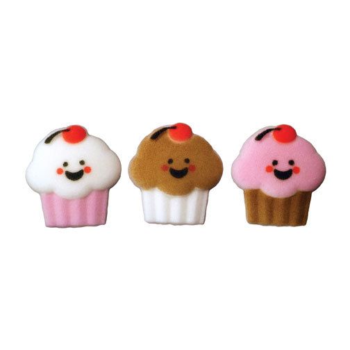 Sugar Decorations Cookie HAPPY FACE CUPCAKE 12 ct  