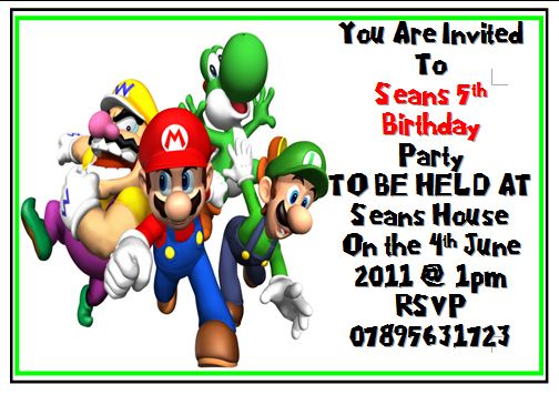 10 Super Mario Bros Luigi Birthday Invitations Invites  