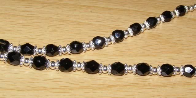 Black & Silver Glass Mens Rosary Necklace  