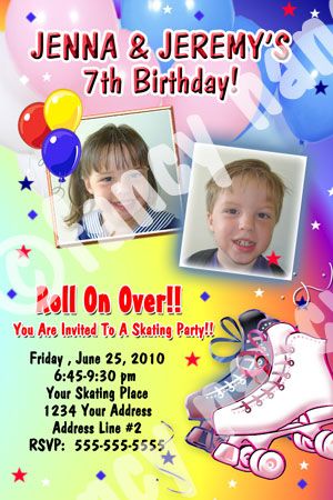 CUSTOM ROLLER SKATING SKATE BIRTHDAY PARTY INVITATION  