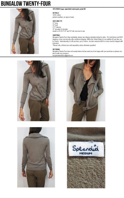 SPLENDID taupe sweatshirt motorcycle jacket M  