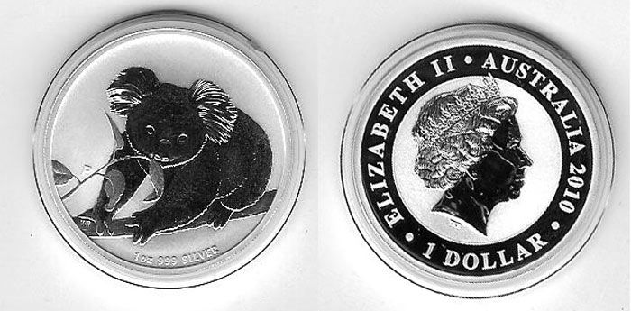 2010 SILVER AUSTRALIA $1 KOALA 1 OZ COIN  