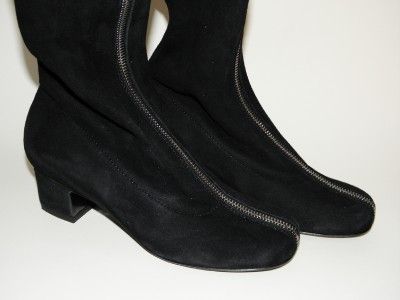 CHANEL Runway Black Stretch Suede Front Zip Over The Knee OTK Boot 