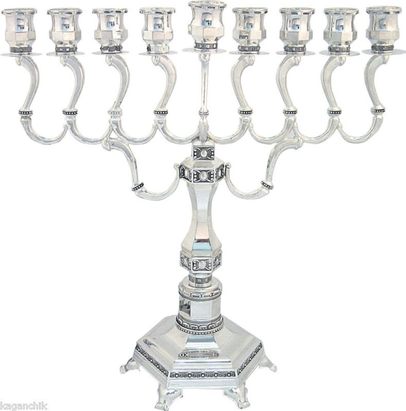 Hanukkah Lamp Menorah NICKEL PLATED DIAMOND 28 CM  