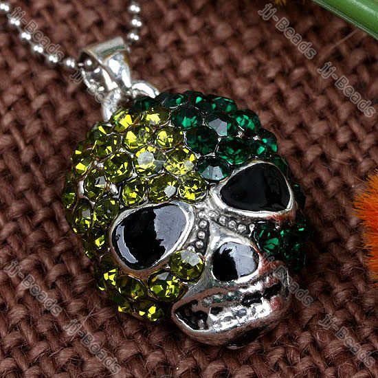 Dark Olive Green Rhinestone Skull Cool Pendant Bead 1PC  