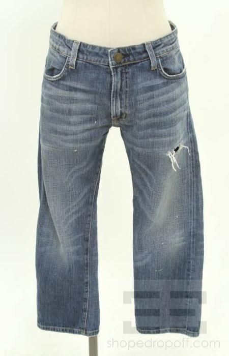 Current/Elliot Medium Wash Distressed Cropped Jeans Size 28  