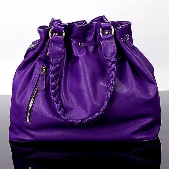   Fashion ★♥ Purple Leather Cinched Satchel Handbag Knitted Handles