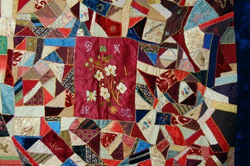 ORNATE Victorian Crazy Antique Quilt dated 1890  