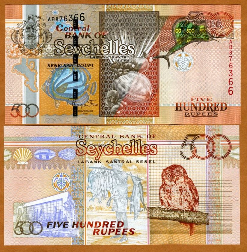 Seychelles 500 rupees 2011, P New Design UNC  Hologram  