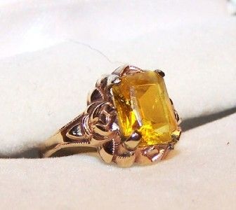 VINTAGE 10K GOLD CITRINE RING SOLID GOLD ART DECO RING 13TH WED ANNIV 