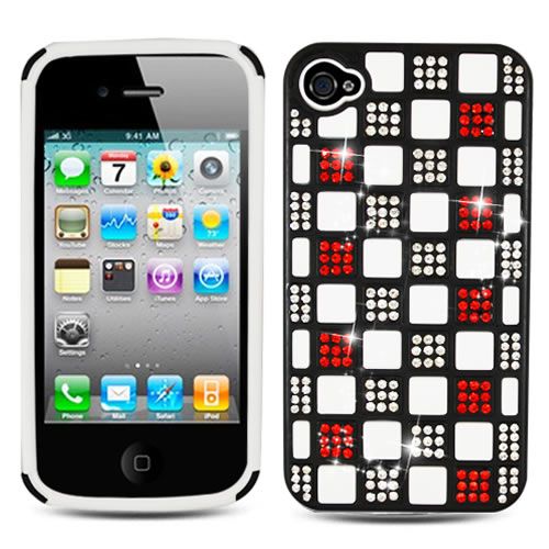 Checker Bling Gem Dual Flex Case Cover for Apple iPhone 4 4G w/ Screen 