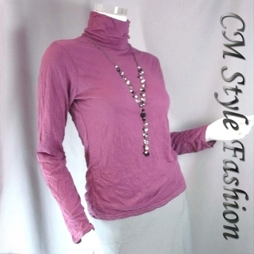 Crinkled Turtleneck Women Sweater Blouse Top Pink S  