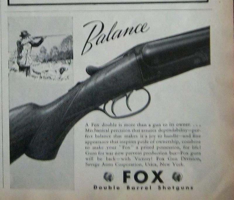 1943 Savage Arms Fox Double Barrel Shotgun Ad  