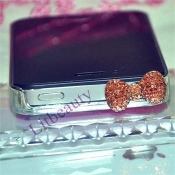 10pcs Bow Bling Crystal 3.5mm Earphone Ear Cap Dock Dust Plug iPhone 