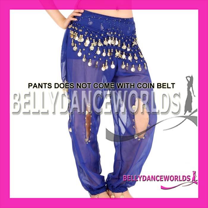 BELLY DANCE COSTUME CHIFFON HAREM PANTS GOLD COINS 7CLR  