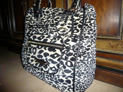   COUTURE black leopard cheetah tote purse overnight bag $325  