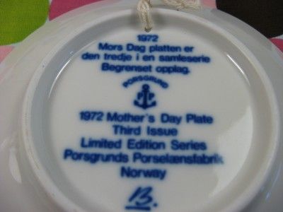 Mors Dag 1972 Mothers Day Plate Porsgrund 5 1/4  