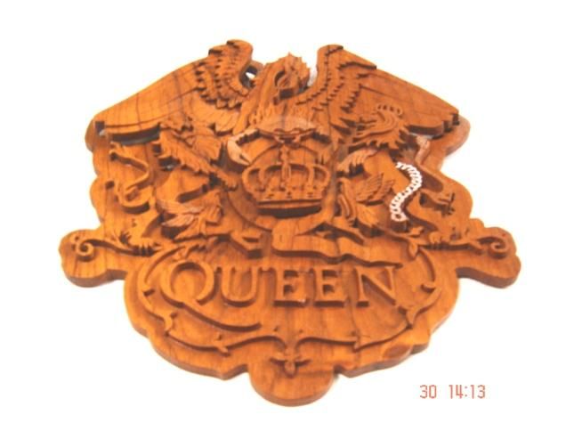 Rare Handmade Memorabilia Queen Logo On Teak Wood B  